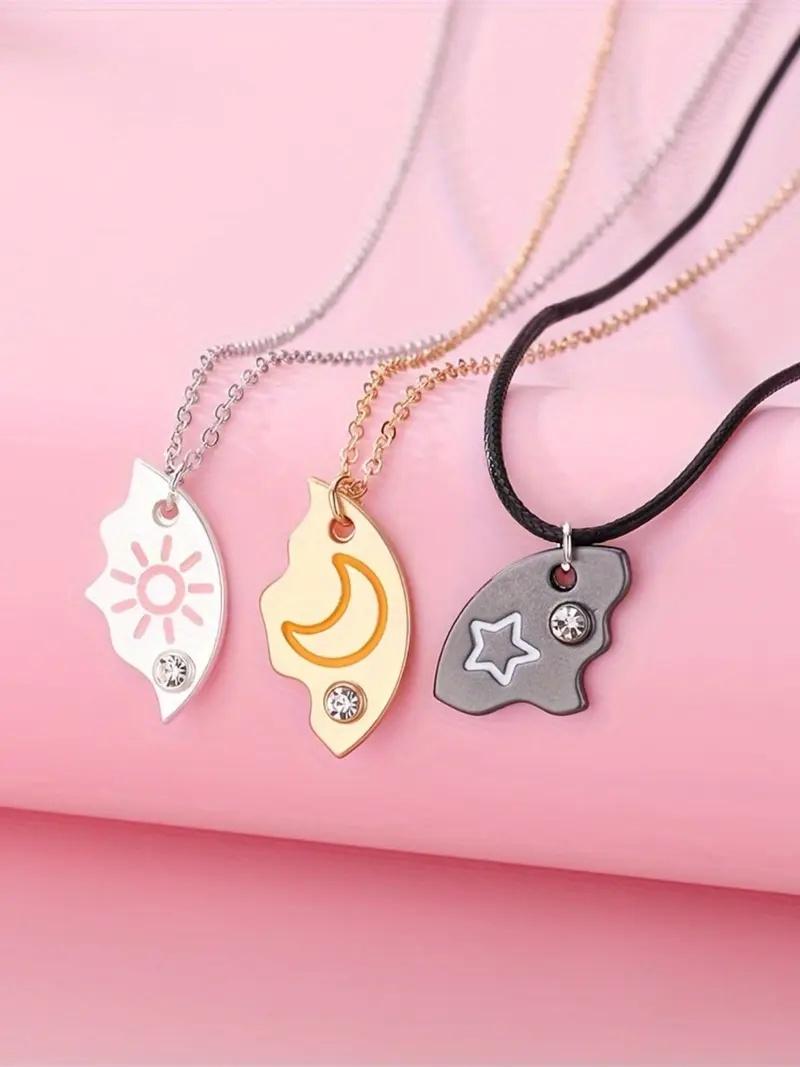 Fashion Trendy Star Moon Sun Pendant Necklace Set, Simple Casual Versatile Design, Ideal Gift for Friends, Zinc Alloy        ， ，。 ？