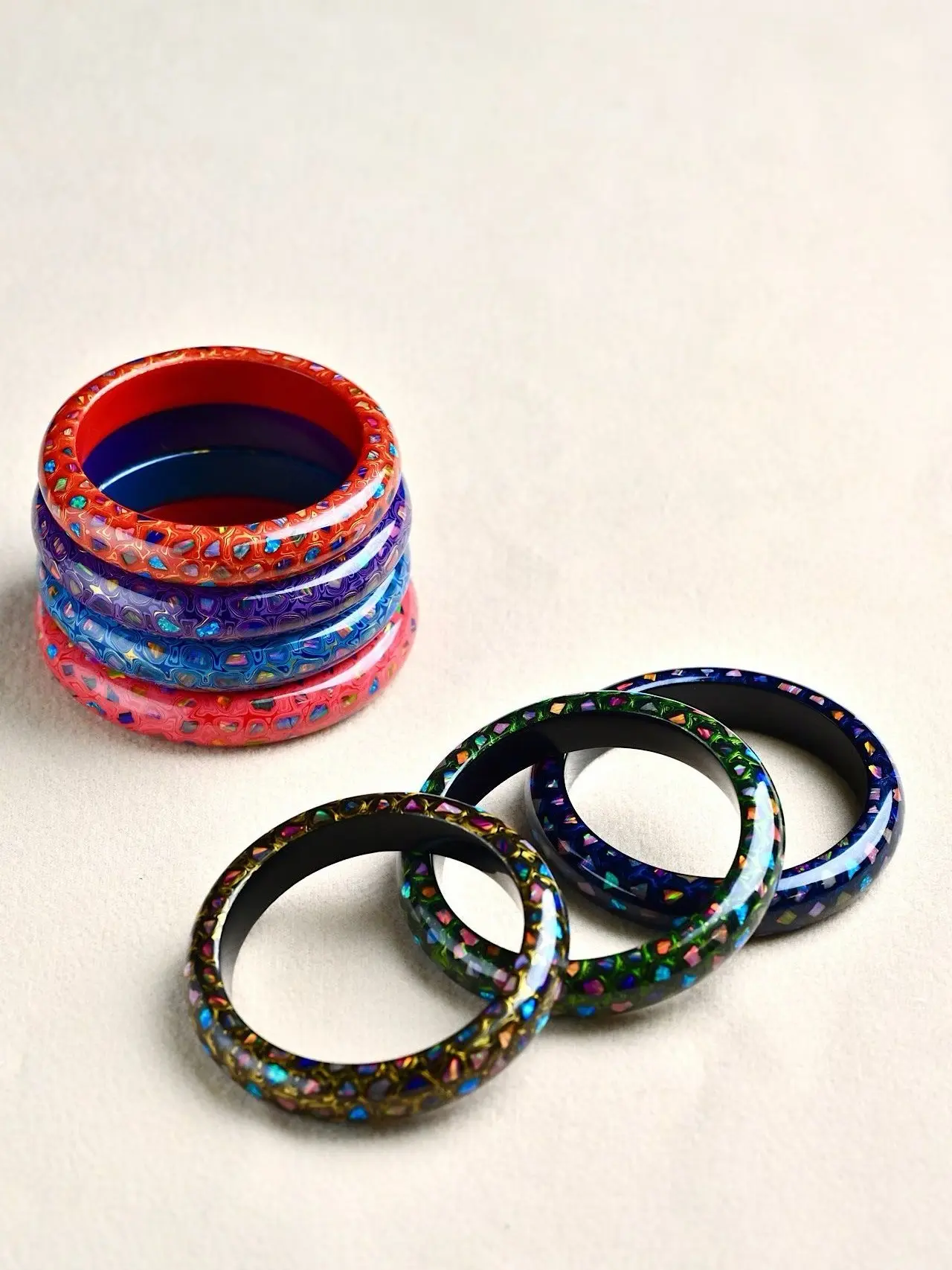 Traditional Chinese Lacquer Bangle | Large Pieces Natural Opal Inlay, Handcrafted Daqi bangle 56~63mm