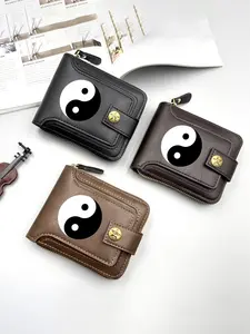 Yin Yang Symbol Printed Black Leather Wallet, Durable Fashion Wallet, Perfect for Daily Use and Travel Accessory Suitable for Men and Women Ideal Gift for Christmas Birthday and Special Occasions Durable Card Holder with Zipper Closure