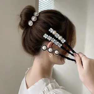Simple Fluffy Bun Half Bun Hair Tie Elastic Lazy Flower Bud Hairpin Hair Accessories Pearl Shell Heart Shape Women's Headdress Cloth Style Manual Processing Technology Pearl Flower Model Pearl Model Flower Model