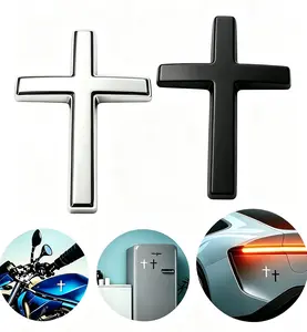 2Pcs 3D Metal Christian Cross Car Emblem Badge, Self-Adhesive Jesus Cross Stickers, Universal Exterior Decor Decals for Truck, SUV, Motorcycle, Refrigerator