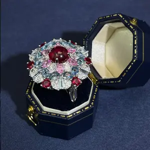 Vintage Multicolor Gemstone Statement Ring for Women - Ruby, Sapphire & Pink Style, Elegant Cocktail Ring Perfect for Wedding, Party, Anniversary & Gift Choice