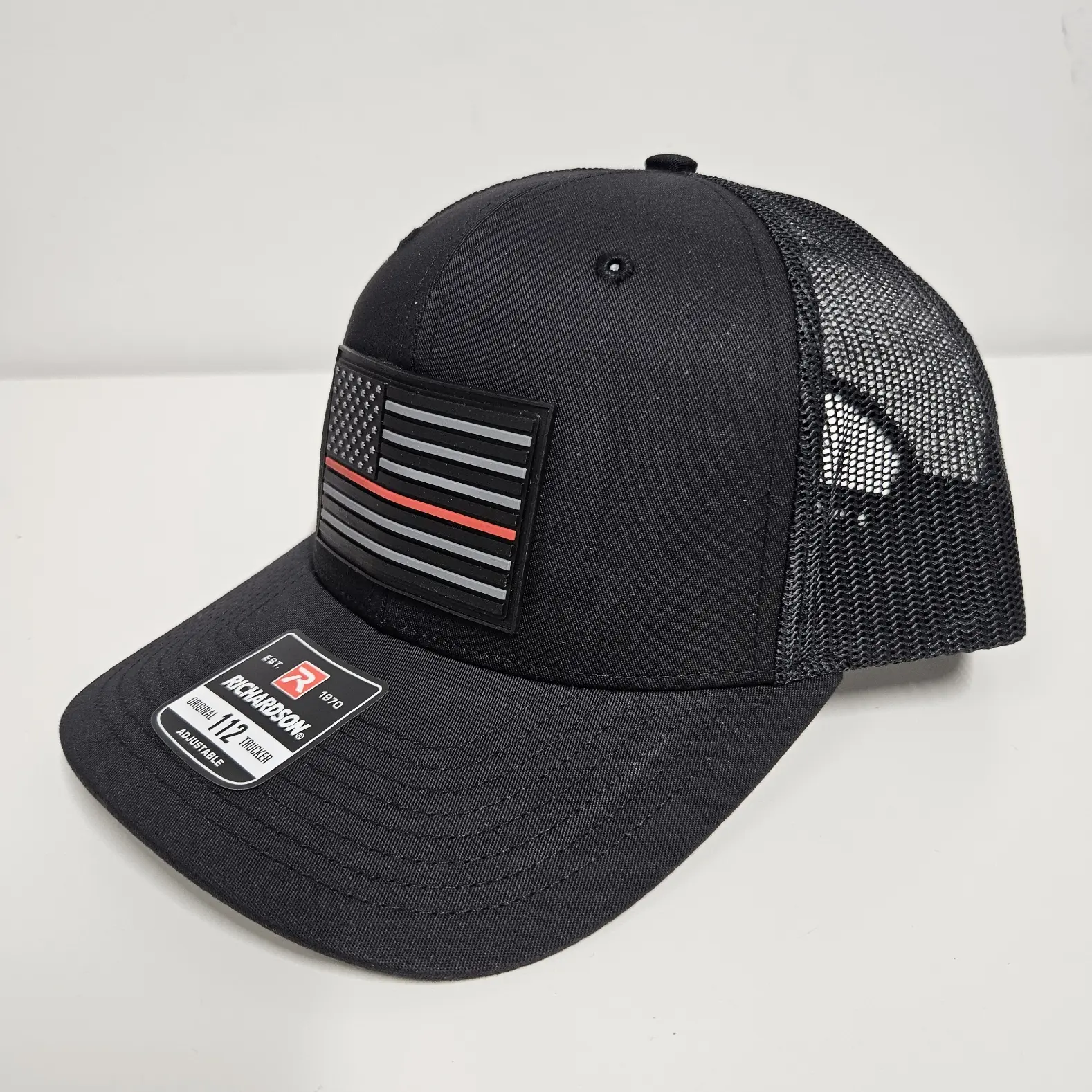 Richardson 112 Unisex Mid-Profile Structured Snapback Cap, Thin Red Line PVC Patch, Adjustable Snapback, Waterproof, Fade-Resistant, Breathable, Cooling, Flag Accent, Firefighter Graphic, Active Hat for Firefighters, American Flag, Welders, Stars And Stri