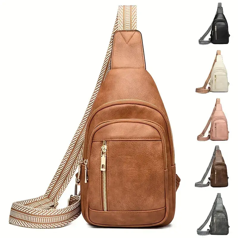 Maxoner Minimalist Women's Chest Bag, New Multi-layer Large Capacity Chest Backpack, Outdoor Leisure Crossbody Bag Purse Leather Strap Zipper