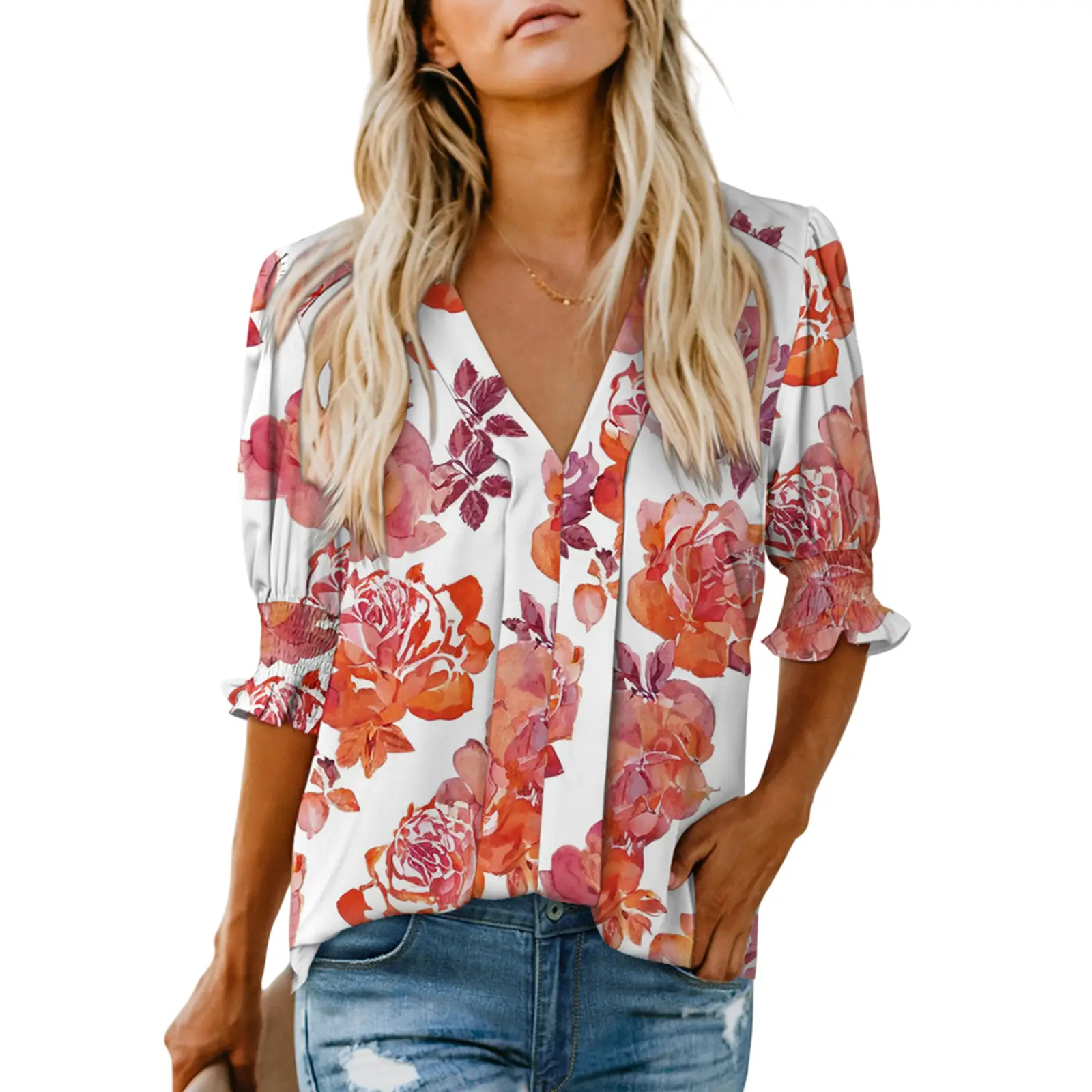 EVALESS Womens V Neck T Shirts Tops Casual Ruffle Short Sleeve Blouses Boho Floral Graphic Solid Lightweight Cute Tee 2025 Womenswear Summer Outfits