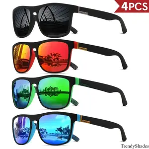 4-Pack Classic Square Sports Sunglasses, Polarized UV400 Lens, Lightweight PC Frame, Unisex Eyewear for Driving, Fishing & Daily Wear