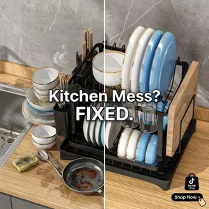 2-Tier Dish Drying Rack, Large Capacity Stainless Steel Kitchen Dish Rack with Drainage, Utensil Holder & Cutting Board Holder, Rustproof for Kitchen Counter