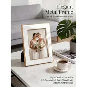 Elegant 4x6 White and Gold Metal Picture Frame - Luxury Desktop Photo Frame for Home Decor & Wedding Gifts