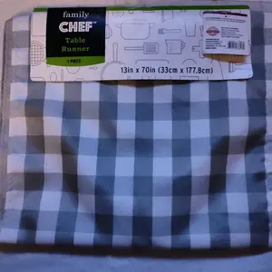 Table Top Runner 1 Pc 13in x 70in Blue & White Gingham Checkered Design for Dining Room Decor