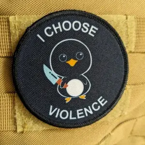 Cute penguin I choose meme 3" circle removable morale patch with hook and loop backing