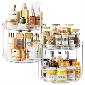 Clear 9.25” 2‑Tier Rotating Turntable Organizer – Space Saving Cabinet, Pantry & Counter Spice Rack, Bathroom, Vanity & Makeup Storage, Lazy Susan for Small Spaces