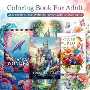 Adult Coloring Book Set of Three Different Themes Ocean World Castle Jar Flowers A4 Size Perfect Christmas Gift for Relaxation and Creativity Ideal for Stress Relief and Mindfulness Activities