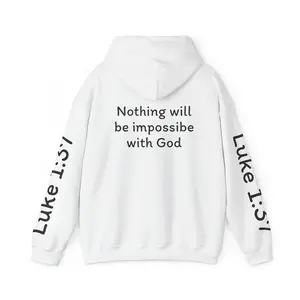 Luke 1:37 Bible Verse Hoodie - Classic Cotton Medium Polyester Casual Daywear for Men