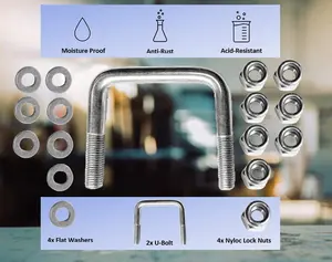 U-Bolts for 3x2 ROPS Tractors, Alloy Steel Square U-Bolt with Washers and Nyloc Nuts, 1/2" D x 3-1/16" W x 3-1/2" L, 4 Pack