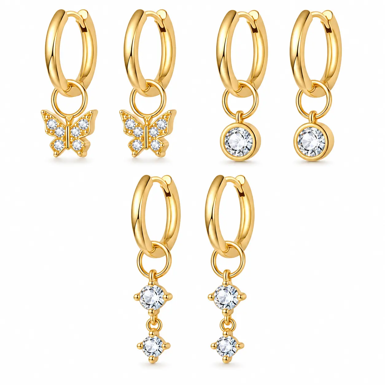 Earring Stack Set for Women, 3 Pairs of Cubic Zirconia Huggie Hoops, Ear Climber Studs and Ear Jackets for Multiple Piercings, Daily Wear and Anniversary Gifts