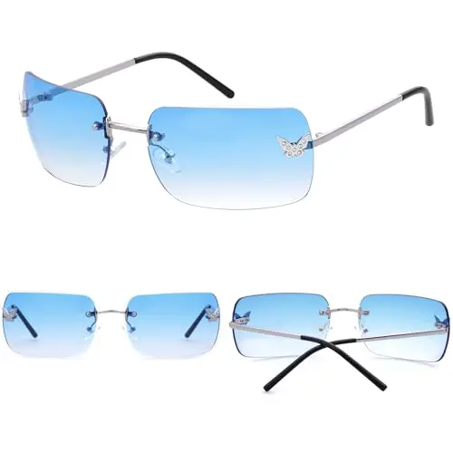 knliwkm Rimless Rectangle Y2k Sunglasses for Women Men Cute  display picture 1