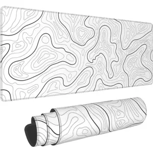 Abstract Topographic Map White Grey Black Gaming  Pad Long  Pad Large Desk Mat 31.5 X 11.8 Inch Mousepad with Non-Slip Base Stitched Edge Keyboard Mat for Gaming Office
