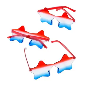 Patriotic Ombre Rimless Plastic Star-Shaped Sunglasses – 5 1/2", 12 Pcs