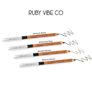 [RUBY VIBE CO] Aluminum Wood Eyebrow Pencil - Precise Long-Lasting Brow Pencil with Built-in Grooming Brush in Charcoal Gray, Tawny Brown, French Roast, Amber Brown Shades
