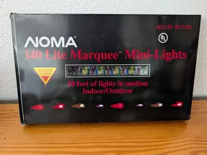 140 Lite Marquee Mini-Lights from NOMA - 1990s Holiday Lighting (Plastic, Glass Copper Wire Christmas Lights, Retro, Festive, Multi-color)