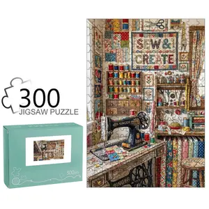 Vintage Colorful Sewing Room Jigsaw Puzzle - Detailed Craft Design, Thick Cardboard, for Craft Lovers, Home Decor & Gift, Relaxing Hobby Puzzle