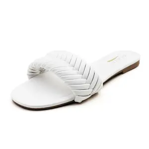 Women's Flat Sandals Leather Slide Sandals with Braided Detail - Ideal for Daily & Casual Wear BD