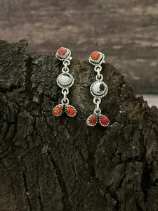"Christmas Collection" Handmade Sterling Silver White Buffalo with Red Opal Dangle Earrings "Signed Nizhoni"