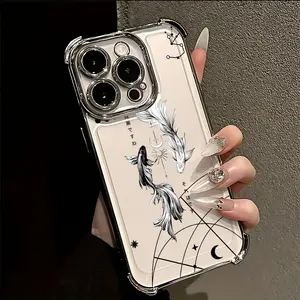 Simple Art Yin Yang Koi Phone Case Compatible with iPhone 16, 15, 14, 13, 12, 11 Pro Max, X, XR, XS Max, 8, 7 Plus - Shockproof Transparent Soft Back Cover