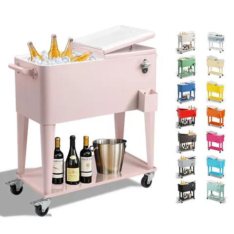 Ubesgoo 80Qt Rolling Cooler, Hot & Cold Insulated Cart, Wheels & Bottle Opener, for Party, BBQ, Camping