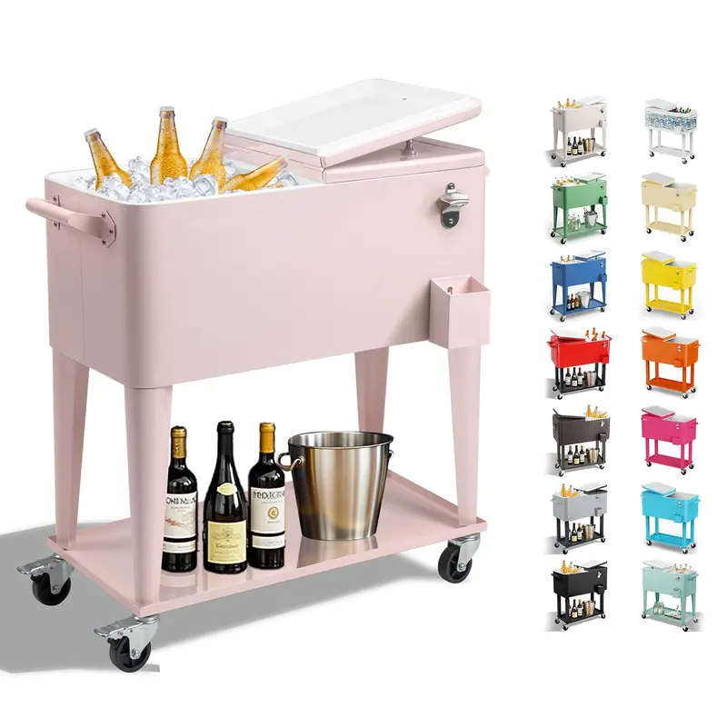 Ubesgoo 80Qt Rolling Cooler, Hot & Cold Insulated Cart, Wheels & Bottle Opener, for Party, BBQ, Camping