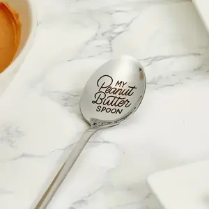[Stainless Steel Utensil No Power] 1/20pcs Stainless Steel Engraved Spoon, "My Peanut Butter Spoon" Coffee Spoon, Ideal Gift for Cafes and Restaurants, Christmas Laser-Engraved Utensil, No Power Required