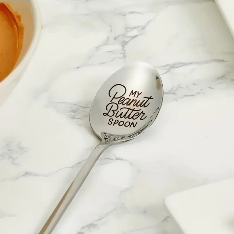 [Stainless Steel Utensil No Power] 1/20pcs Stainless Steel Engraved Spoon, "My Peanut Butter Spoon" Coffee Spoon, Ideal Gift for Cafes and Restaurants, Christmas Laser-Engraved Utensil, No Power Required