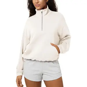 Women's Modal Soft Cinchable Sweatshirts Half Zipper Funnel Neck Oversize Pullover with Pockets