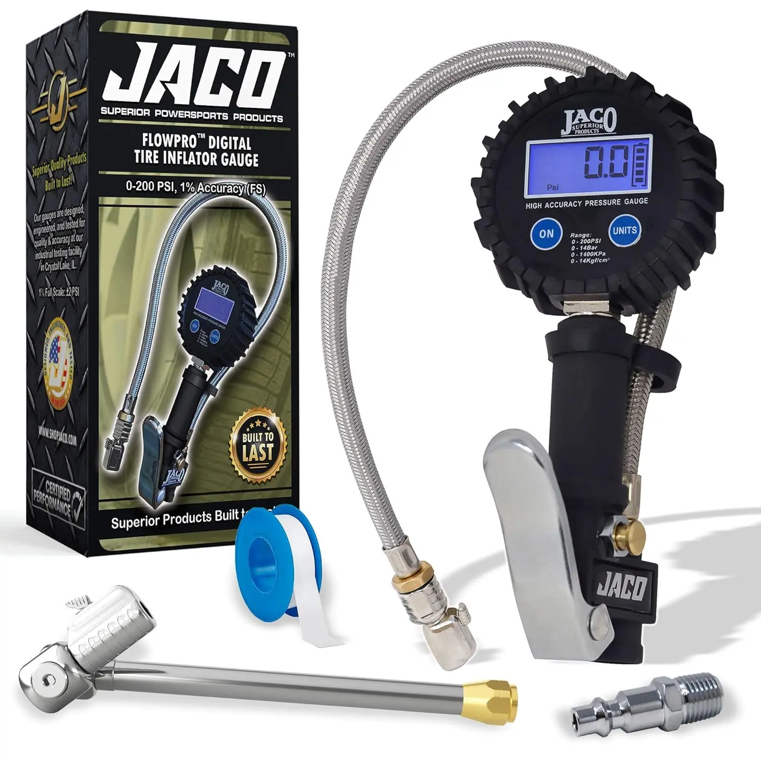 FlowPro® Digital Car Tire Inflator with Lock-on Dually Air Chuck - 200 PSI Bundle, Automotive/Vehicle Tire Pressure Gauge