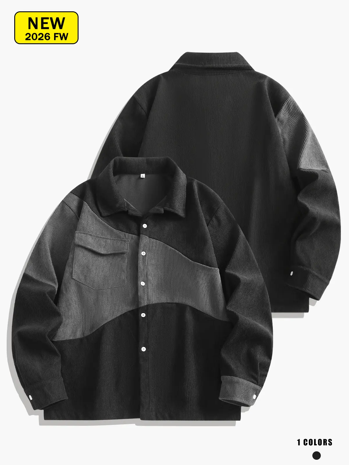 Men’s corduroy jacket with notched lapel, retro casual style, warm and comfortable for spring and autumn.
