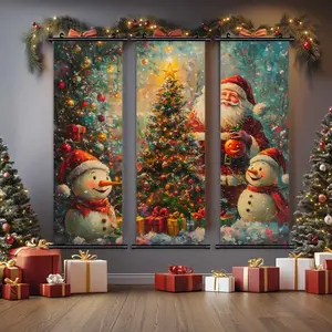 3-Piece Christmas Wall Art Set, Vintage Santa & Cute Snowman Designs, High-Quality Waterproof Prints, Perfect Holiday Decor Gift Box Included