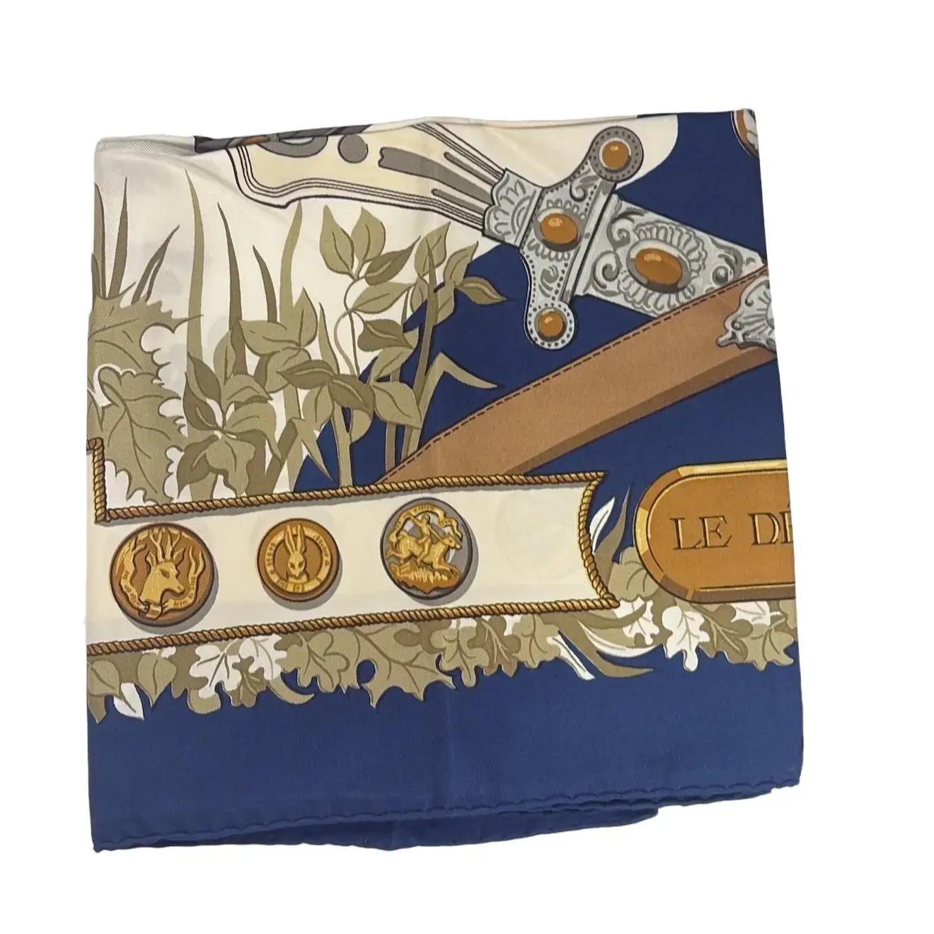 Pre-owned HERMÈS silk Bag accessories Hermes Blue White Carre 90 H26051195