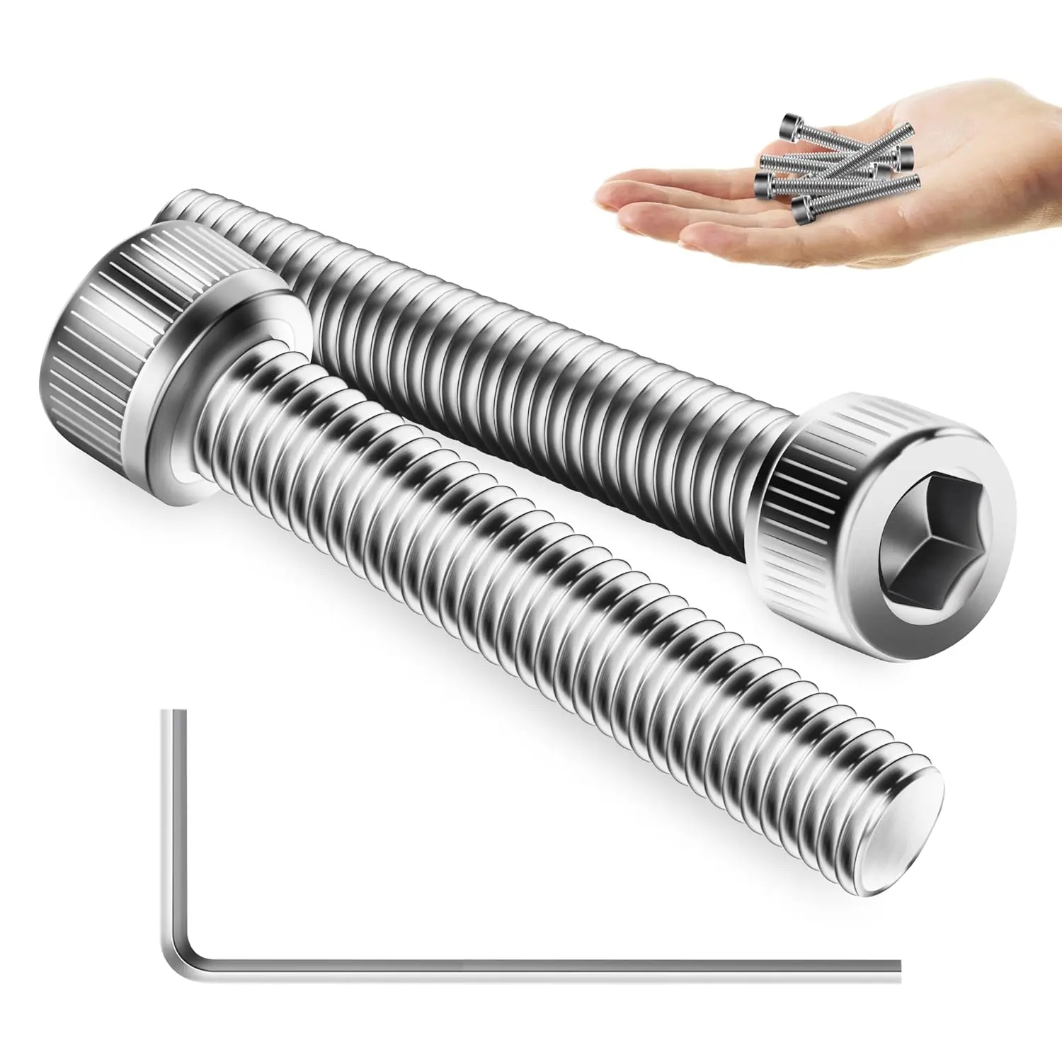 (50Sets) M5 Screw Kit, M5 x 30mm Socket  Cap Screws , 304 Stainless Steel Allen Socket Hex Drive , Bright Finish M5 Screws with Nuts and Washers & Hex Spanner