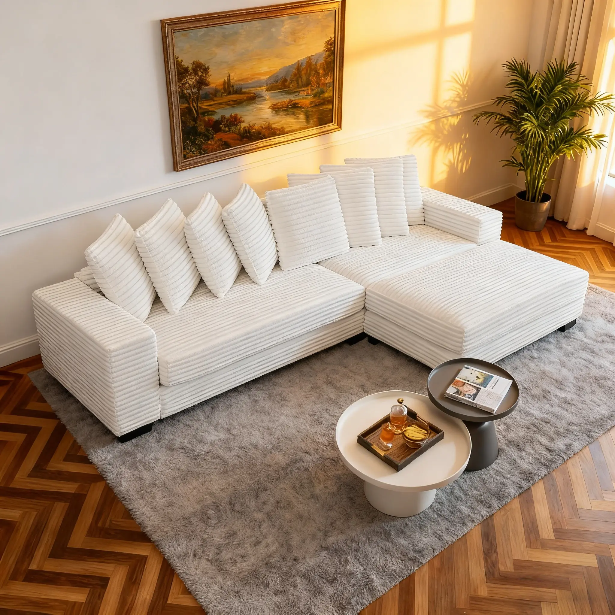 Beige + foam + 3 seats right chaise