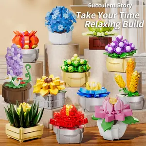 3D blind Flower Succulent Plant Rose Pink Blue Building Blocks DIY Educational Assembled Toys Creative Bricks Kits for Kids,grown-up,Relaxing Build Gifts for Table Decoration Valentine's Day