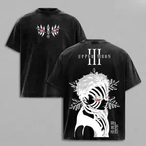 Akaza Upper Rank 3 Graphic Tee, Vintage Washed Oversized Shirt, Manga Villain Demon Slayer Cotton T-Shirt japanese anime tee Top Womenswear Crewneck Polyester Garments Unisex Clothes ApparelDemon Slayer anime merchandise