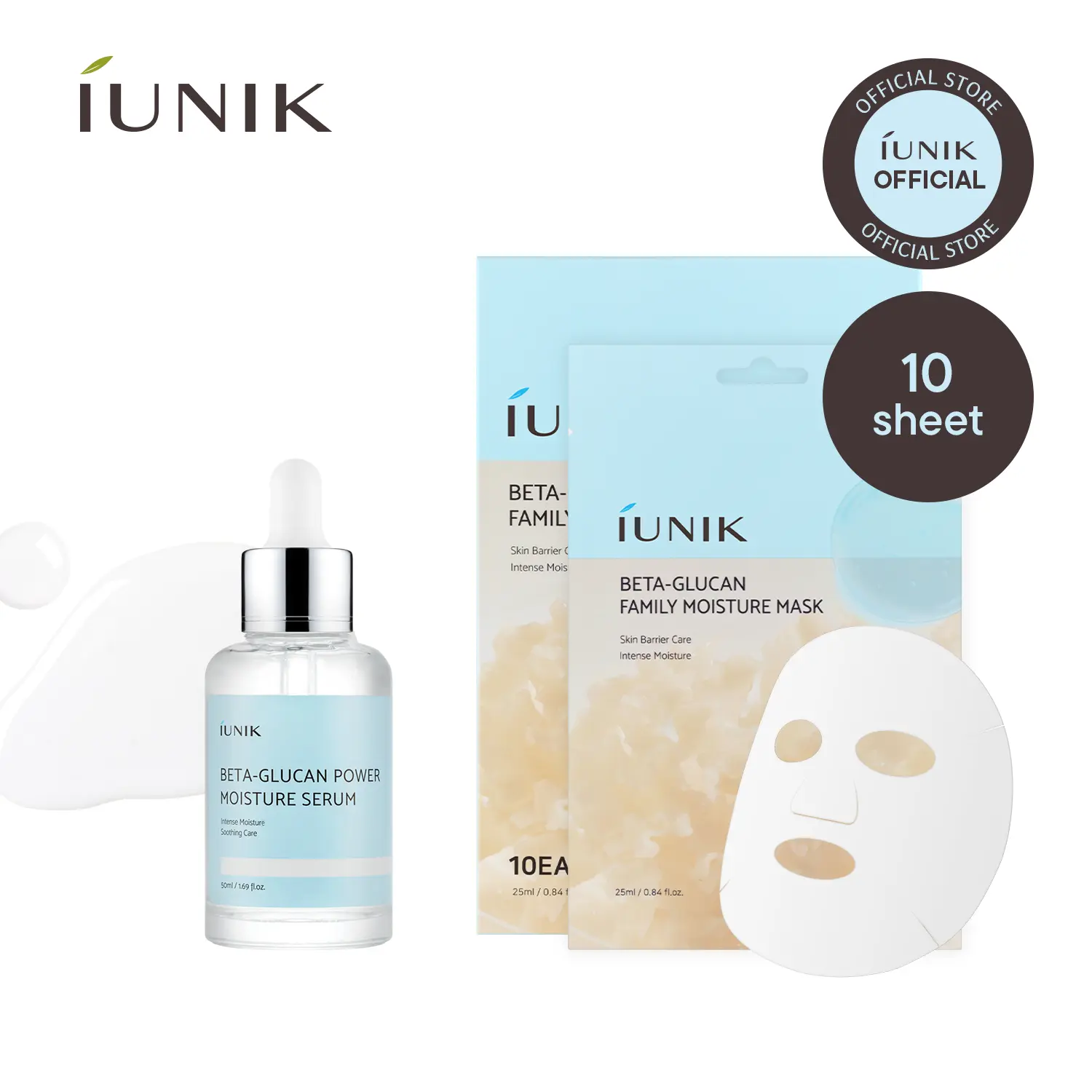 [IUNIK Official] Beta Glucan Instant Moisture Boost Duo | Beta Glucan Serum + Family Moisture Mask | summervibes