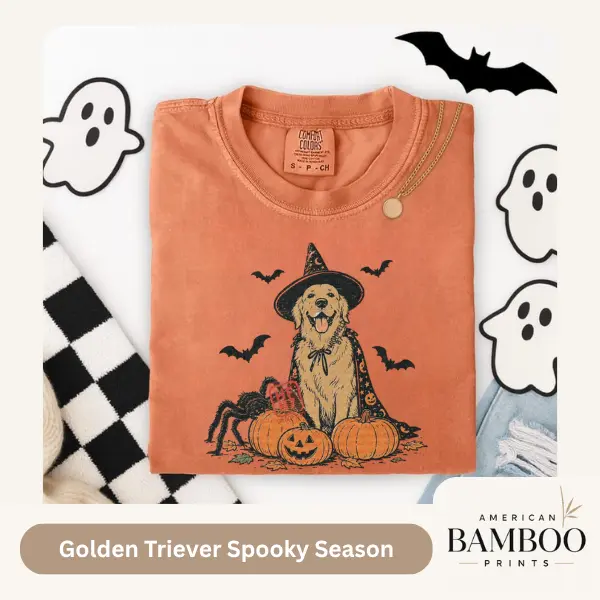 Golden Triever Spooky Season Graphic Tee - Comfort Colors Shirt - Funny Dogs Graphic Tee - Unisex Graphic Tee - Best Gift Piece