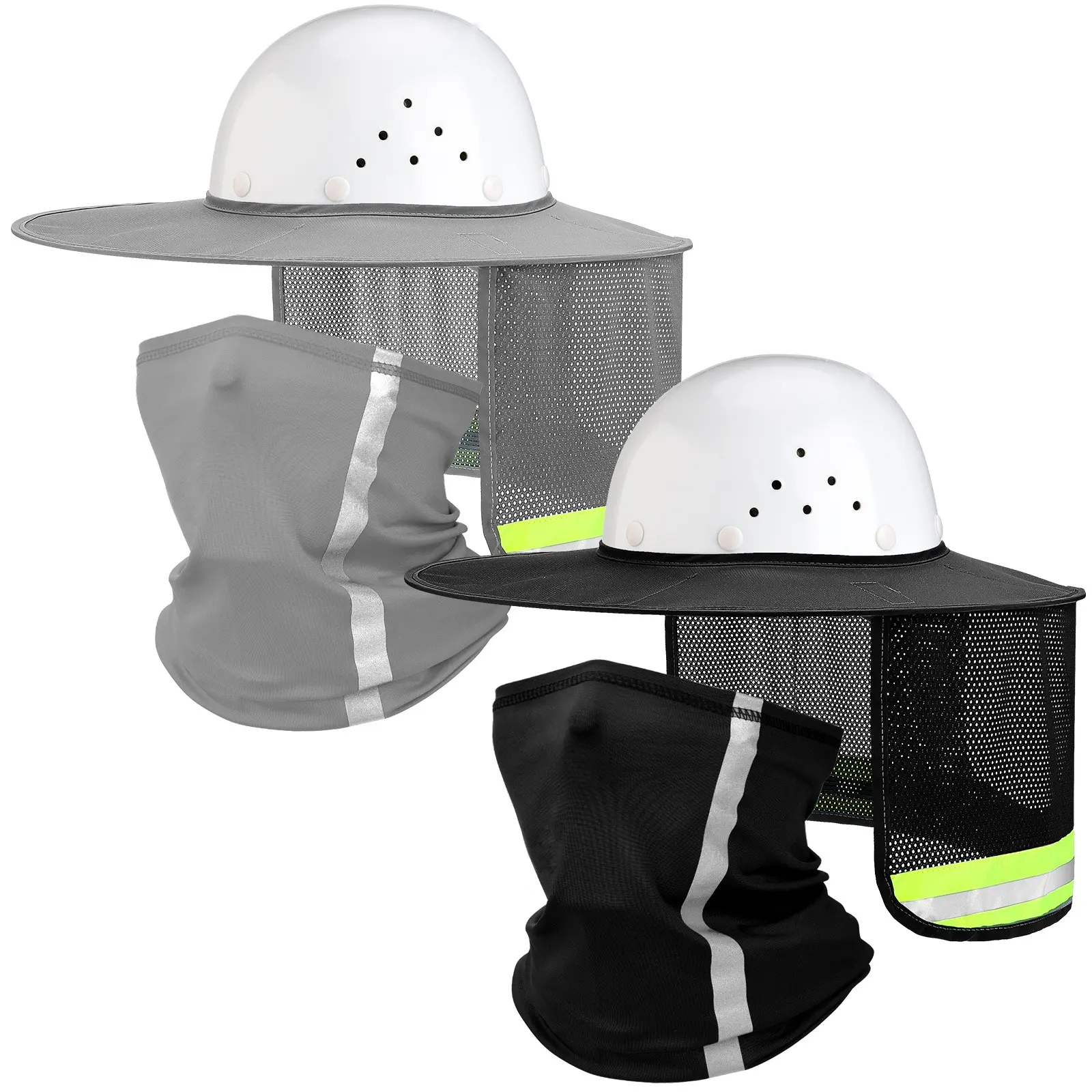 4pcs Sun Shade, High Visibility Reflective Full Brim Sun Visor with Neck Gaiter, Construction Additions, Black And Gray