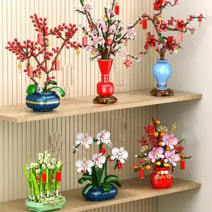 Flower Building Blocks Set Toy, Desktop Decoration, DIY Model Flower Pot Ornament, Suitable for Holiday Birthday Gifts for Friend and Family