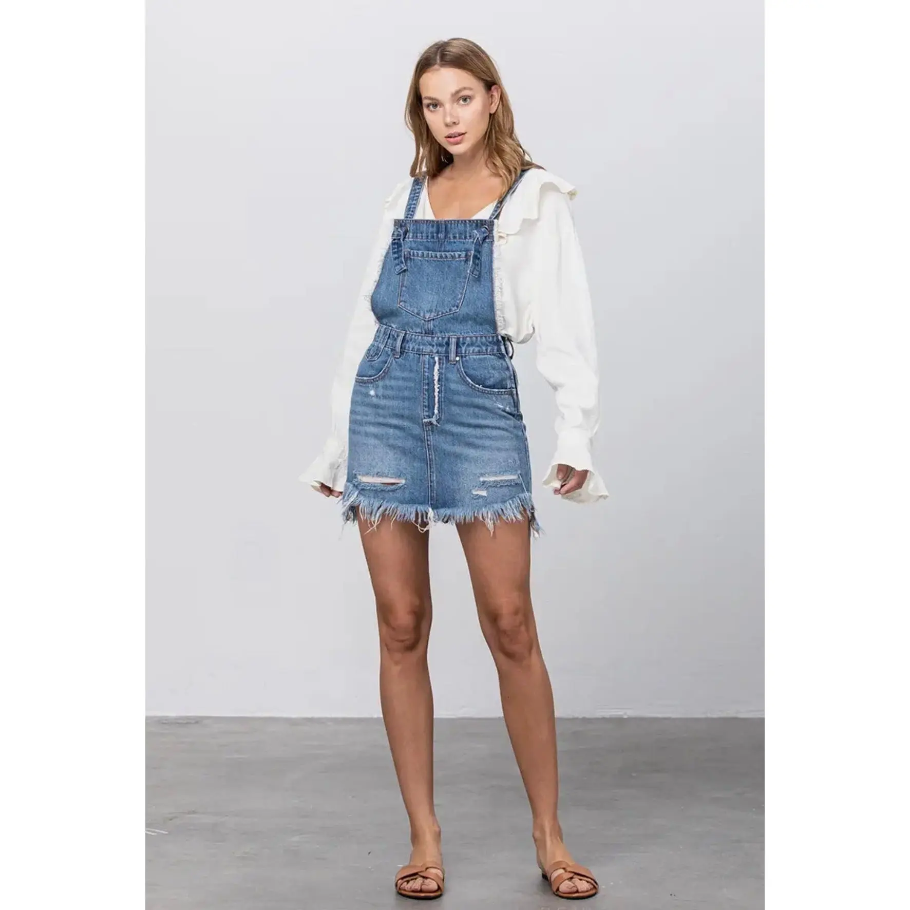 Distressed Denim Overall Skirt