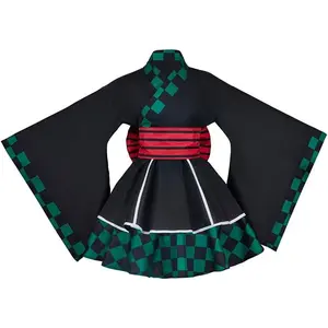 Japanese Anime Lolita Kimono Kamado Tanjirou Cosplay Costume Kimono Maid Cosplay Dress Outfit