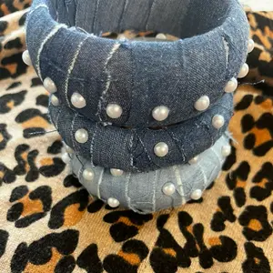 Denim Wrapped Bangles with Pearls