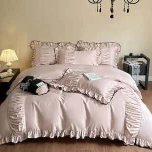 French Pleated Ruffle Bedding Set / Pink
