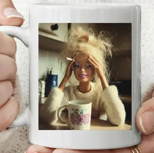 [SALE UP TO 50%] Funny Doll Face Coffee Mug, Disgusted Barbie Meme Coffee Cup, Sarcastic Reaction Gift, Weird Humor Tea Cup, Unhinged Meme Mug